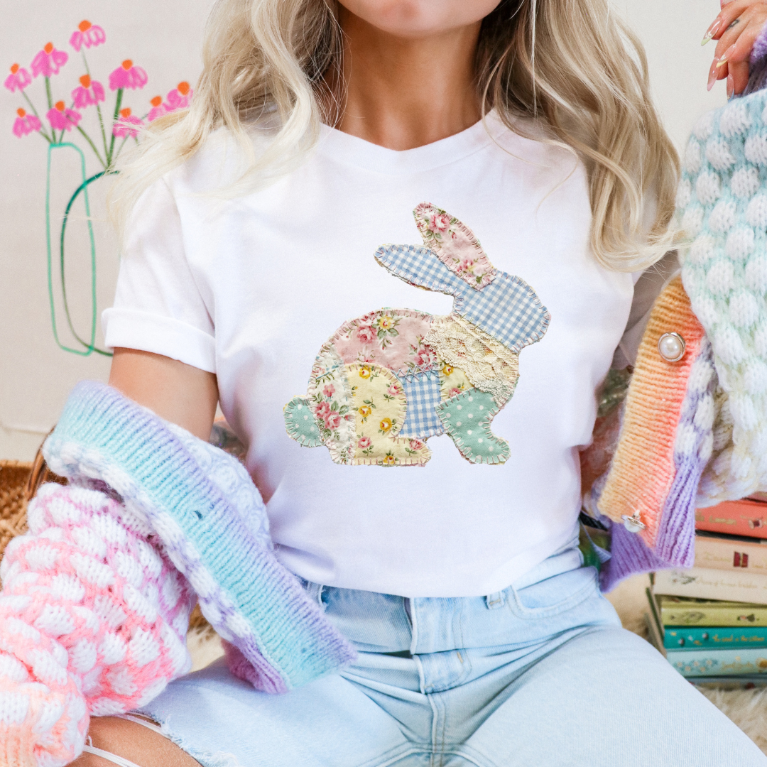 FLORAL BUNNY PATCHWORK - CLEAR FILM SCREEN PRINT