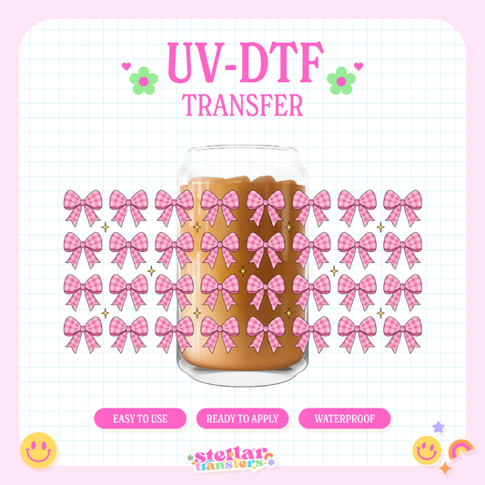 PINK GINGHAM BOWS - 16 OZ UV DTF