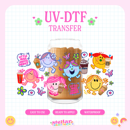 LITTLE MISS COFFEE ADDICT - 16 OZ UV DTF