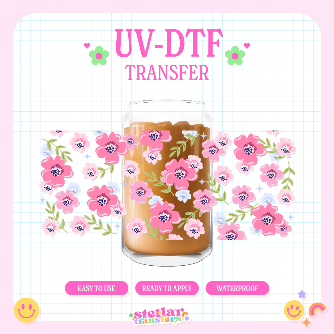 PRETTY PINK FLOWERS  - 16 OZ UV DTF