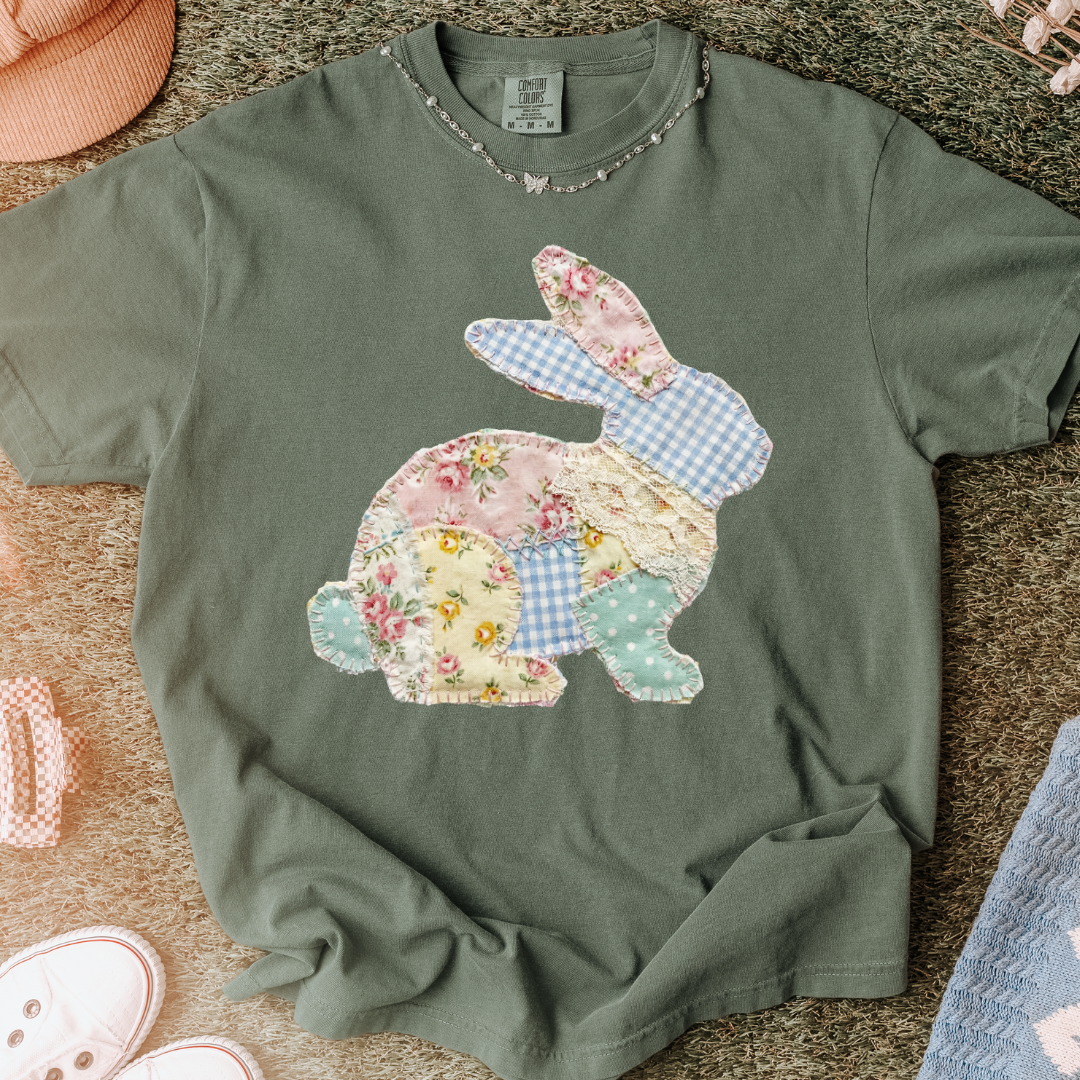 FLORAL BUNNY PATCHWORK - CLEAR FILM SCREEN PRINT