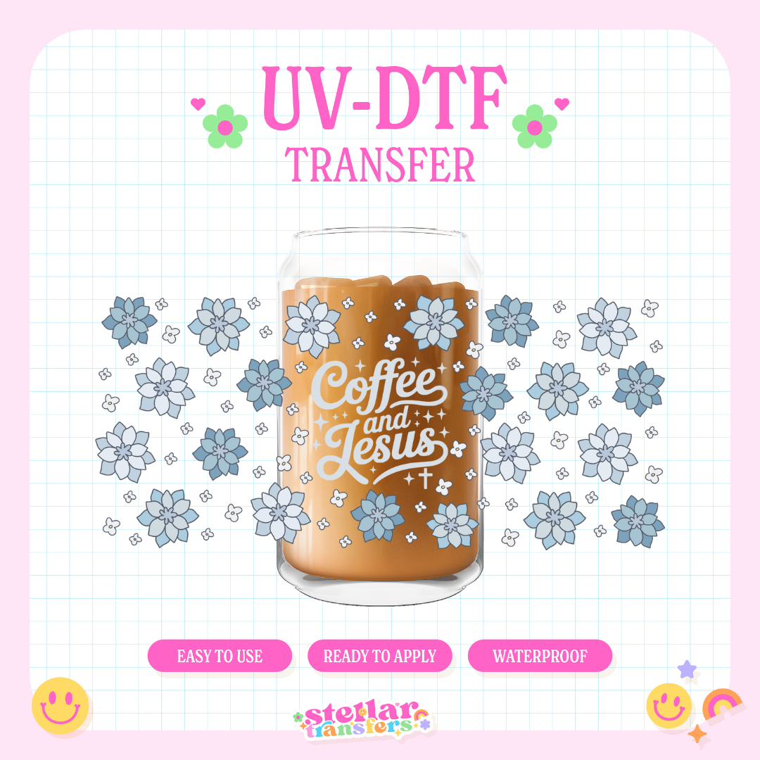BLUE COFFEE AND JESUS - 16 OZ UV DTF