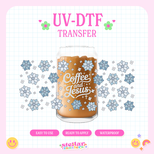 BLUE COFFEE AND JESUS - 16 OZ UV DTF