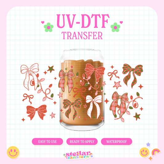 FESTIVE CHRISTMAS BOWS - 16 OZ UV DTF