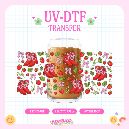 STRAWBERRY COWGIRL BOOTS - 16 OZ UV DTF