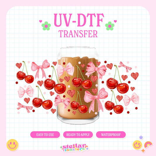 PINK BOWS & PRETTY CHERRIES - 16 OZ UV DTF