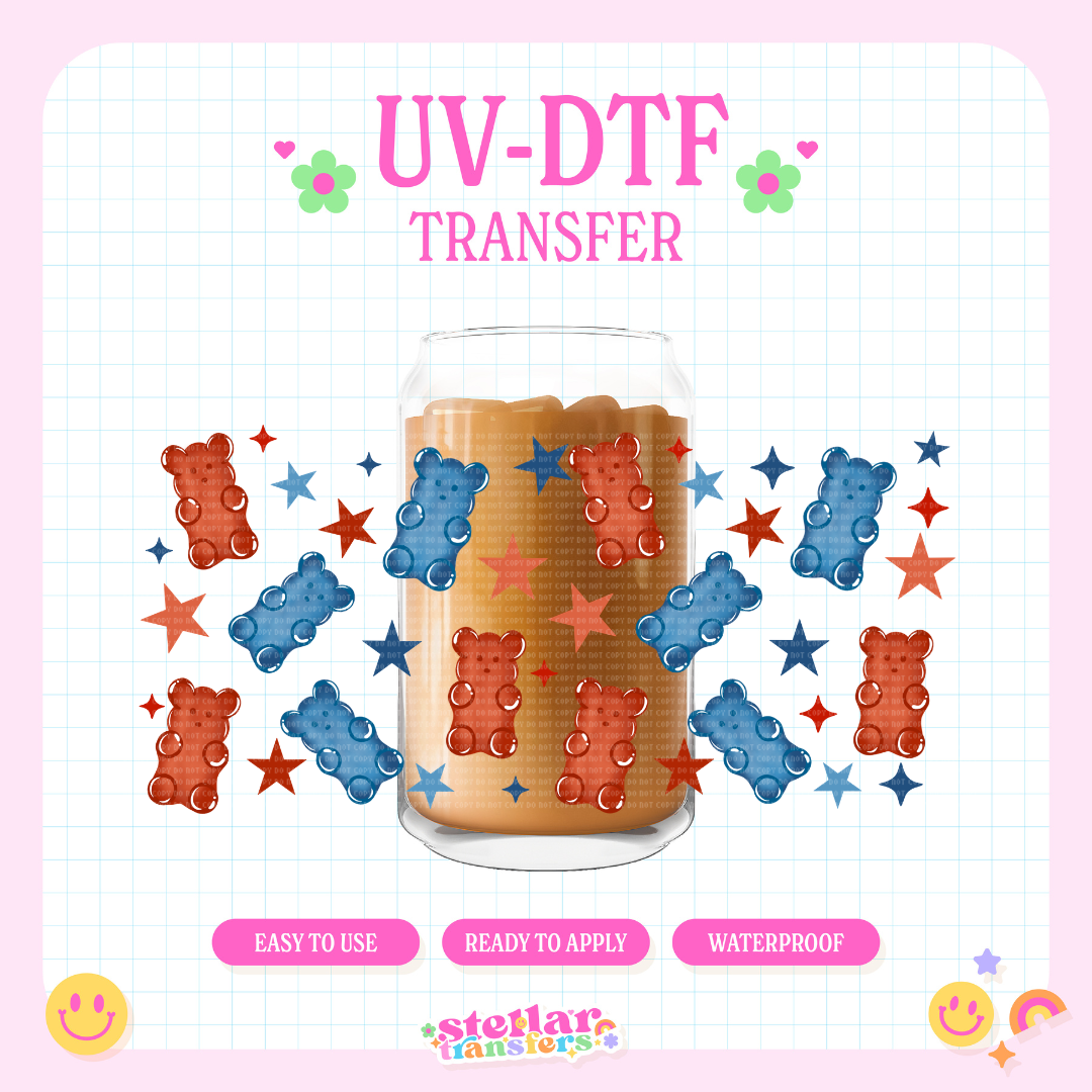 RED AND BLUE GUMMY BEAR - 16 OZ UV DTF