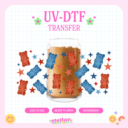 RED AND BLUE GUMMY BEAR - 16 OZ UV DTF