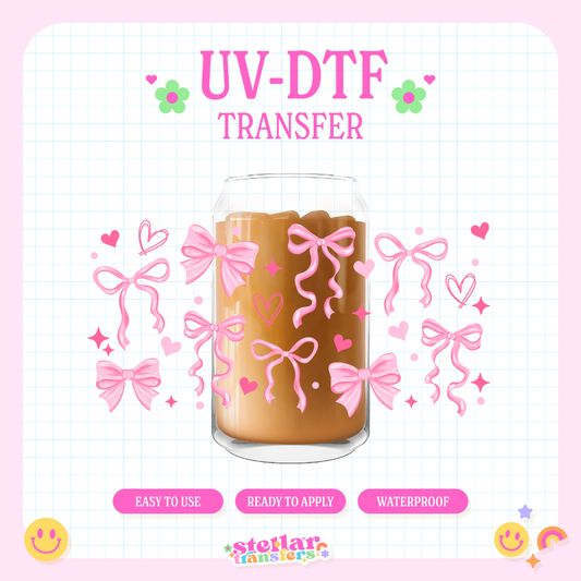 CUTE PINK BOWS - 16 OZ UV DTF