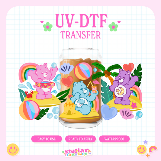 BEACH RAINBOW BEARS - 16 OZ UV DTF