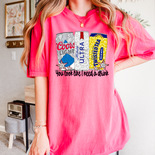 I NEED A DRINK - CLEAR FILM SCREEN PRINT