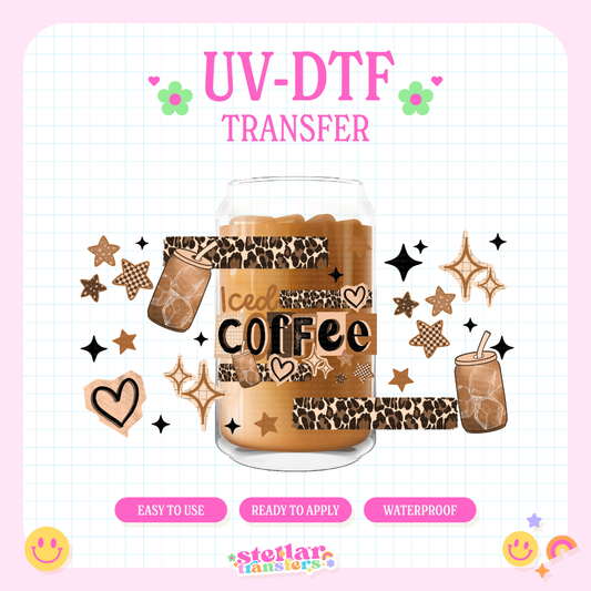 LEOPARD ICED COFFEE - 16 OZ UV DTF