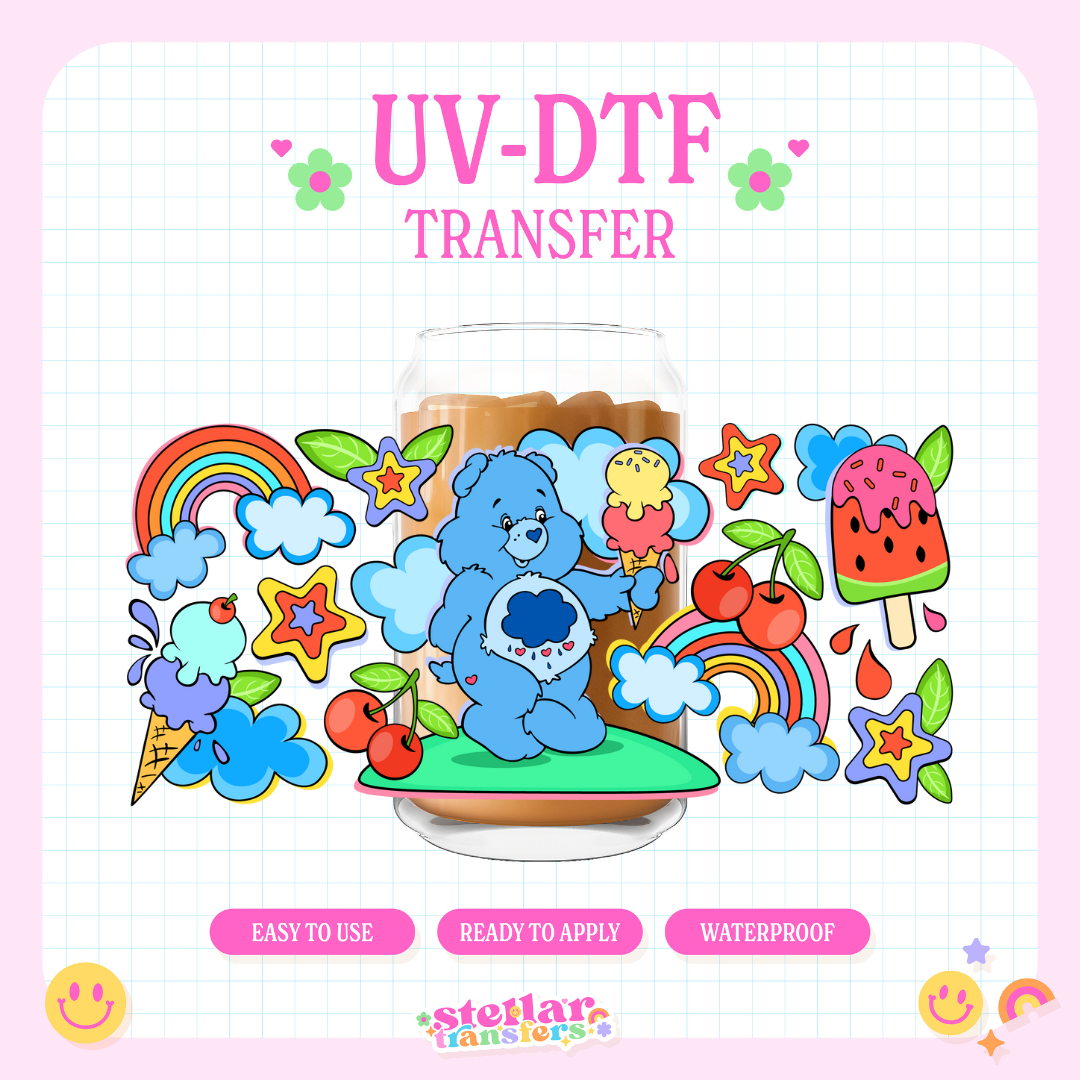 SUMMER BLUE BEAR - 16 OZ UV DTF
