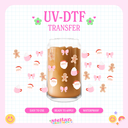 PINK CHRISTMAS DOODLES - 16 OZ UV DTF
