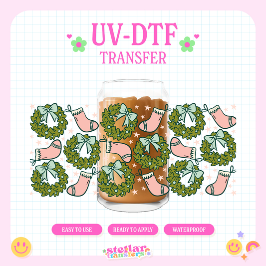 HOLLY JOLLY STOCKINGS - 16 OZ UV DTF