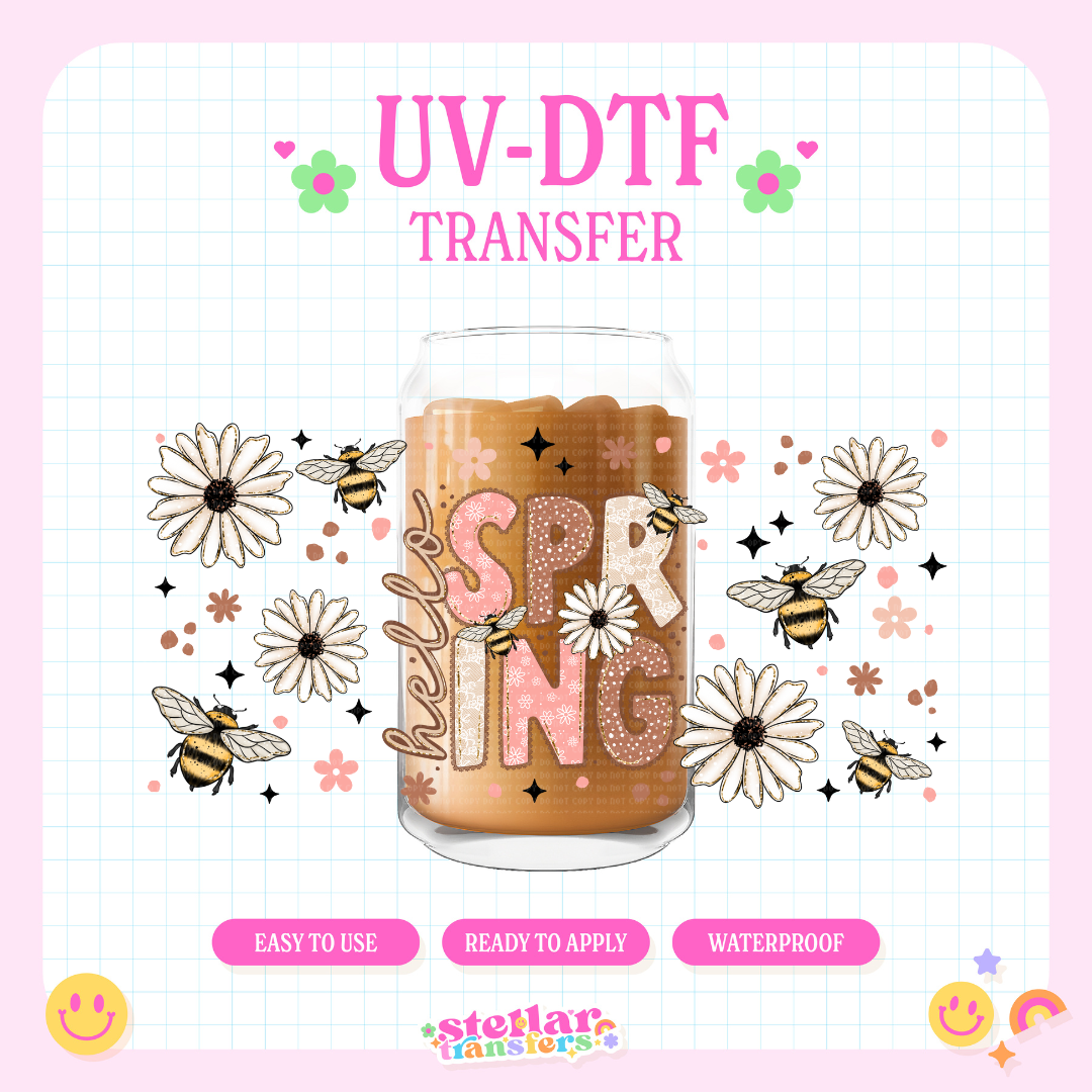 HELLO SPRING BEES & DAISIES - 16 OZ UV DTF