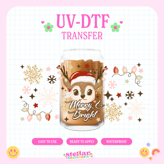 MERRY AND BRIGHT DEER - 16 OZ UV DTF