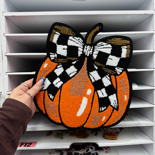 PUMPKIN CHECKERED BOW - CHENIELLE PATCH