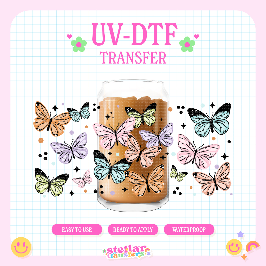 PASTEL BUTTERFLIES - 16 OZ UV DTF