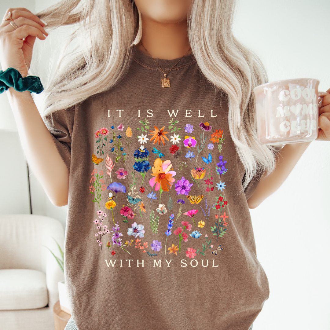 IT IS WELL WITH MY SOUL FLORALS - CLEAR FILM SCREEN PRINT