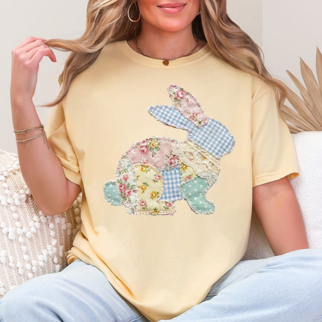 FLORAL BUNNY PATCHWORK - CLEAR FILM SCREEN PRINT