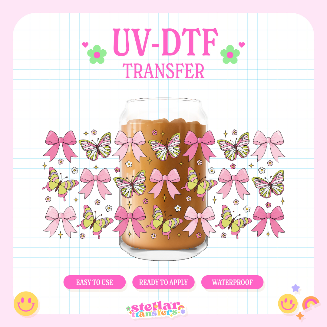 BUTTERFLIES AND BOWS - 16 OZ UV DTF