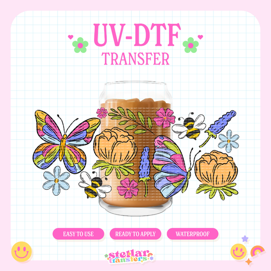 BUTTERFLY FLOWERS - 16 OZ UV DTF