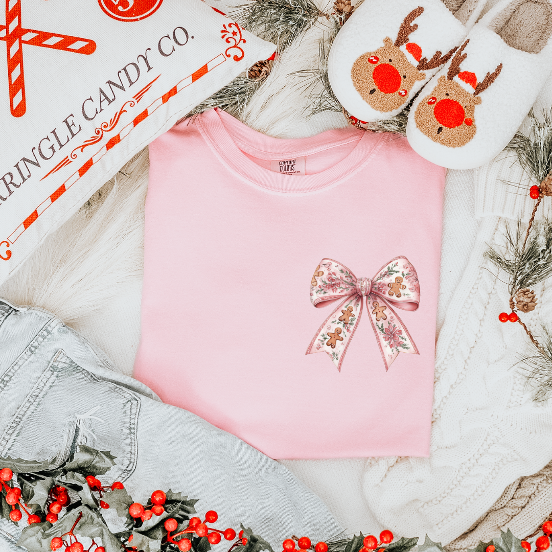 POCKET PINK CHRISTMAS BOW - CLEAR FILM SCREEN PRINT