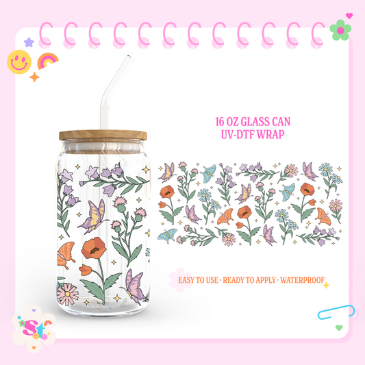 FLOWERS & BUTTERFLIES - 16 OZ UV DTF
