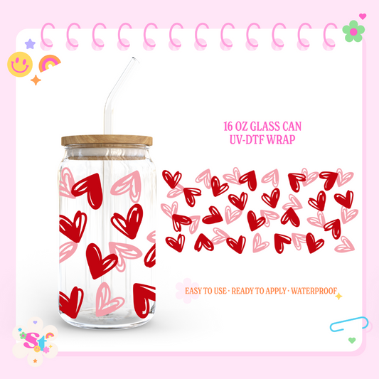 DOODLE HEARTS - 16 OZ UV DTF