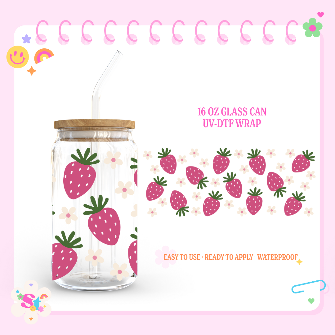 PINK STRAWBERRIES - 16 OZ UV DTF