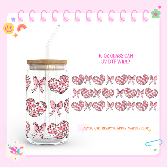 DISCO HEARTS WITH BOWS - 16 OZ UV DTF