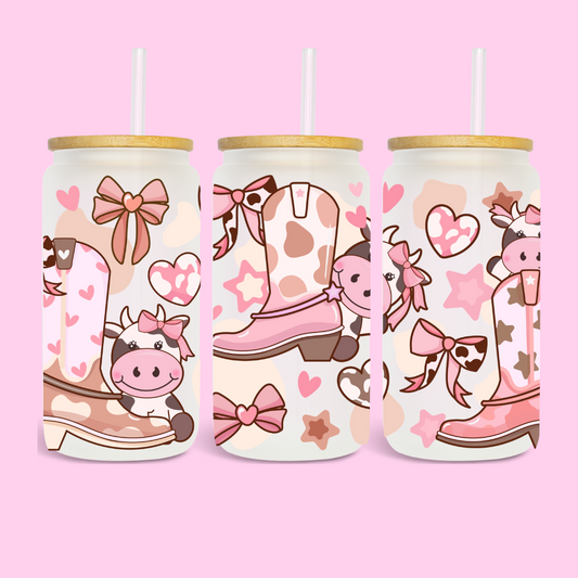 COW + PINK BOOTS - 16 OZ UV DTF WRAP